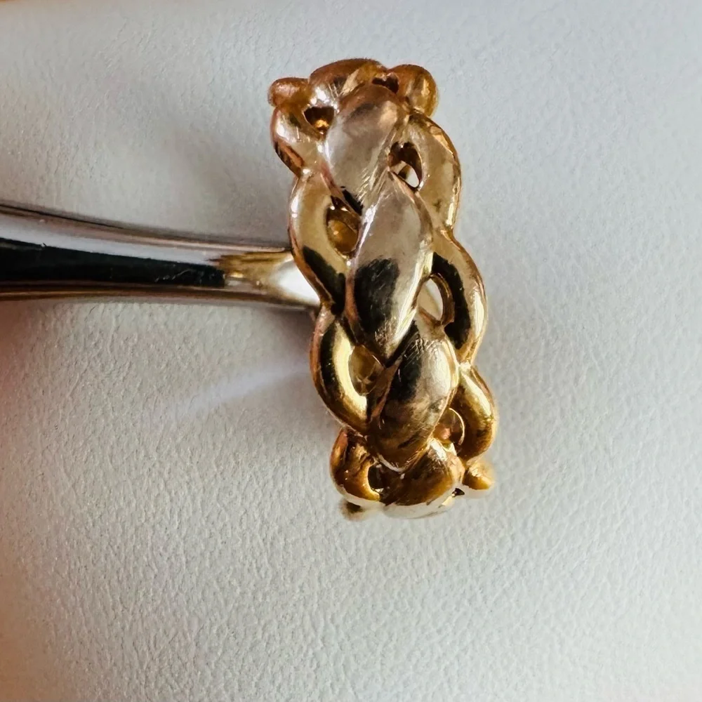 14K Yellow and White Gold Braided Band Ring Thumb Bridal Wedding size 7.25